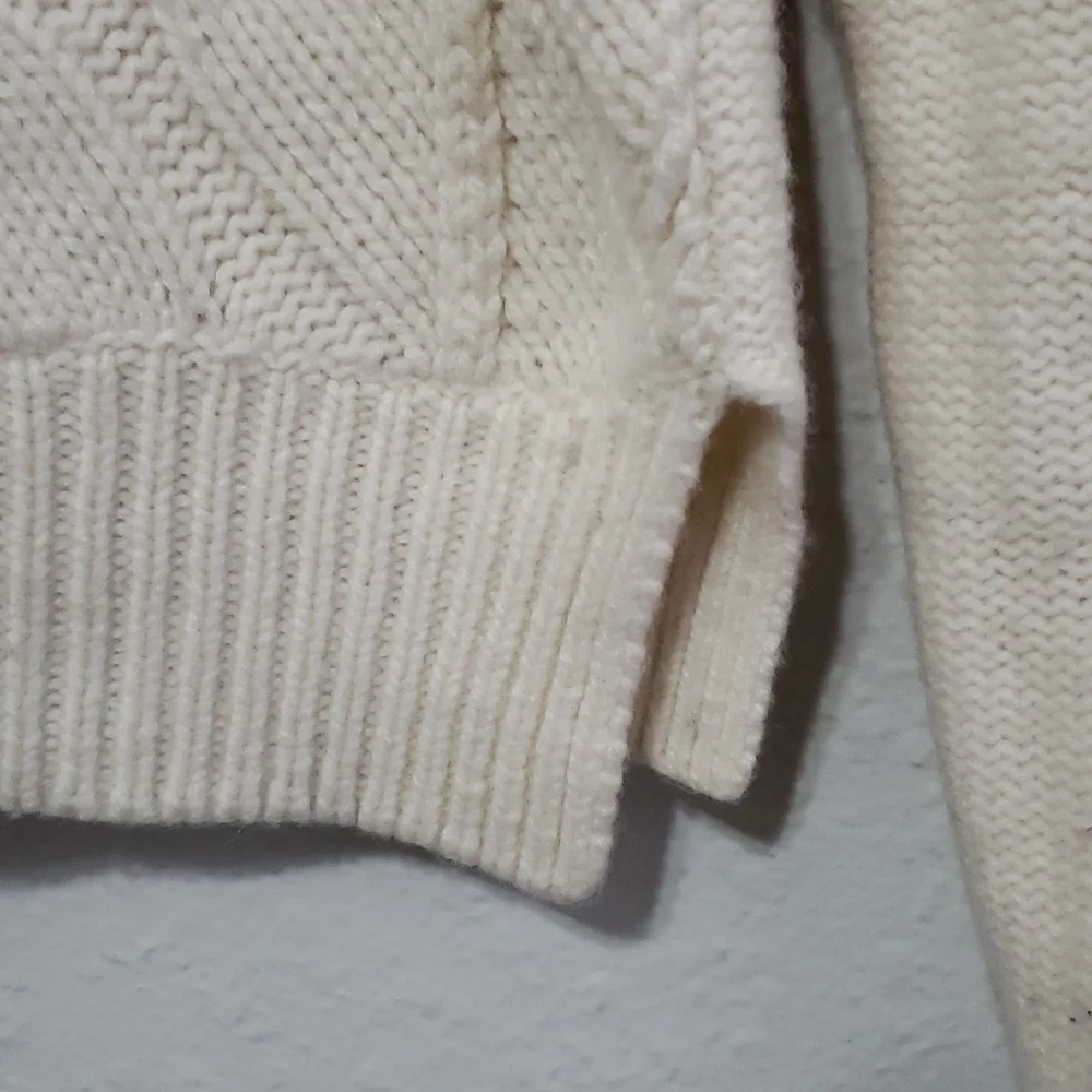 Madewell Women Cream Chevron Merino Knit Crop Long Sleeve Pullover Size S